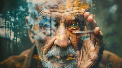 Poster - A man's face is reflected in a window, with his eyes looking away. The image has a melancholic and introspective mood, as the man is lost in thought