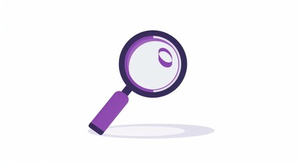 A purple magnifying glass with a white background. Concept of curiosity and exploration