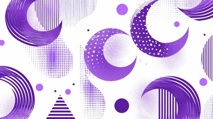 Poster - A purple and white background with a lot of circles and triangles