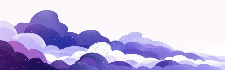 Poster - A purple sky with clouds and a white background. The sky is filled with clouds of different sizes and shapes. The clouds are scattered throughout the sky, with some closer to the top