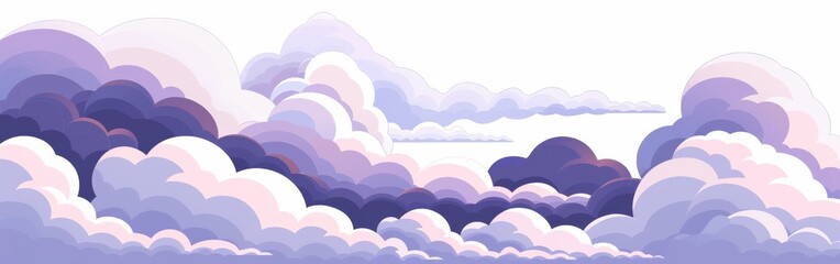 Poster - A sky full of clouds with a white background. The clouds are mostly white and purple, with some blue and pink clouds mixed in