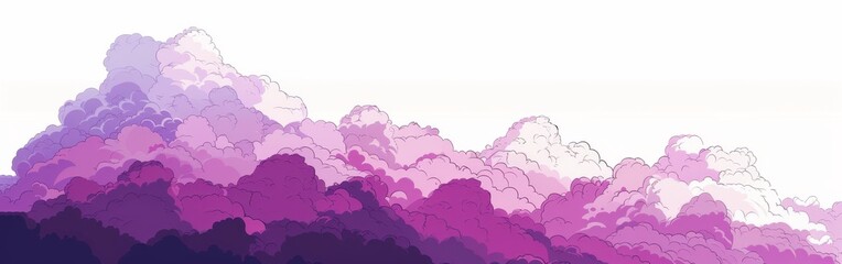 Poster - A purple mountain range with clouds in the sky. The clouds are white and pink. The sky is very clear and the mountains are very tall