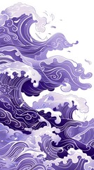 Aufkleber - A wave with a purple background. The wave is very large and has a lot of detail, including foam and spray. The mood of the painting is calm and serene