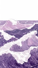Poster - The ocean with purple and white waves. The mood of the painting is calm and serene, as the waves are gentle and the colors are soft. The idea behind the painting is to capture the beauty