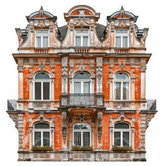 Canvas Print - a neo renaissance dark orange house with a lot of windows, 19th century, completely white background, isolated