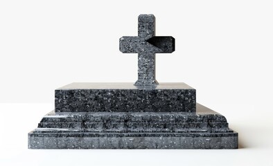 Canvas Print - A simple flat polished granit grave with headstone, a dark grey color combination on white background, high resolution and detailed stone texture