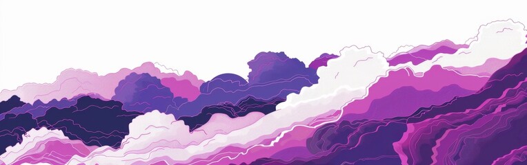 Poster - A purple sky with clouds and a white background. The sky is filled with clouds of different sizes and shapes, creating a sense of depth and movement. The colors are vibrant and eye-catching