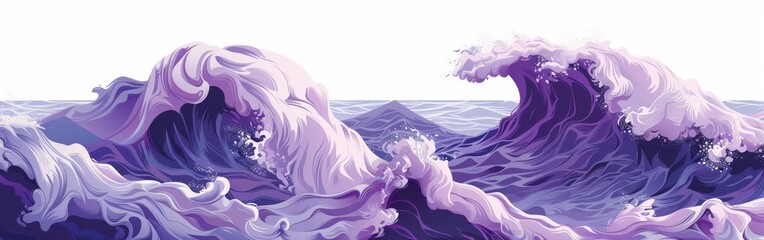 Poster - The image is a computer-generated wave with a purple color. The wave is crashing against the shore, creating a sense of power and energy. The color purple is often associated with calmness