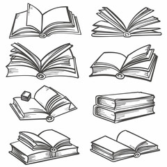 a bunch of books that are on a white background
