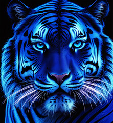 Wall Mural - blue neon tiger head vector