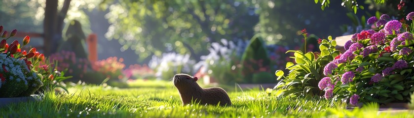 cute bunny rabbit sitting in a lush green field of flowers and plants