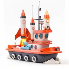 Poster - a tugboat with space rockets isolated on white background