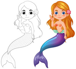 Sticker - Two mermaids, one colored and one line art