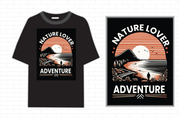 Wall Mural - Plan costom T-shirt Design Nature lover adventure with on the big wave vintage vector.