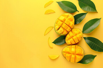 Wall Mural - mango fruit over orange background with copy space