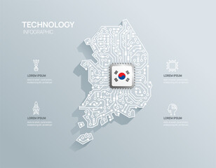 Circuit chip board semiconductor technology infographic. infograph circuit board Korea map shape concept background. Vector illustration.