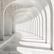 © Qstock - Modern Architecture White Arched Corridor with Sunlight and Shadows.