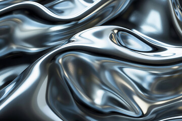 Poster - Abstract, fluid metallic texture resembling liquid silver, minimalistic background design 