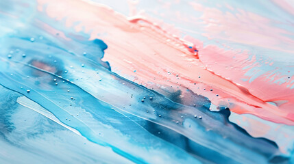 Wall Mural - Abstract watercolor painting with pastel blue and pink lines, close-up view 