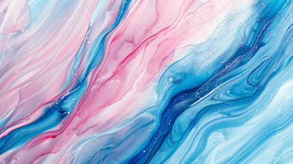 Canvas Print - Abstract watercolor painting with pastel blue and pink lines, close-up view 