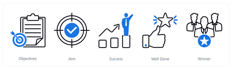 Poster - A set of 5 Success icons as objectives, aim, success