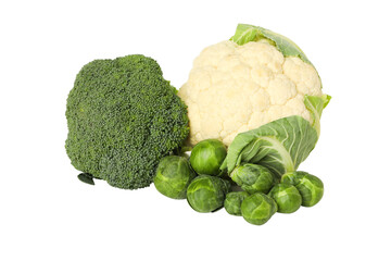 Wall Mural - PNG, Broccoli branch, cauliflower and Brussels sprouts, isolated on white background