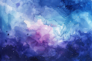 Wall Mural - wide-angle view of a galaxy-themed watercolor background in blues and purples, sparking imagination