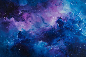 Wall Mural - wide-angle view of a galaxy-themed watercolor background in blues and purples, sparking imagination