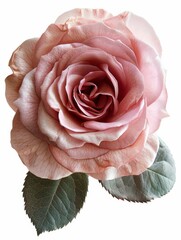 Sticker - close-up photo of beautiful pink rose, top down view, isolated on white