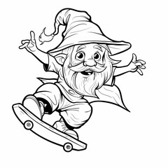 Canvas Print - cute wizard practicing parkour, outlined in monochrome with clear, thick lines for a preschool coloring book, simple cartoon style, isolated on a white background