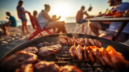 Wall Mural - Sunset Beach Barbecue Party