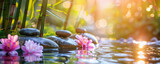 Fototapeta  - Serene Zen Stones with Sunset Reflection in Water