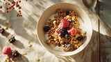 Fototapeta  - Healthy Breakfast with Yogurt, Granola, and Berries