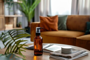 Air freshener and magazine on living room table