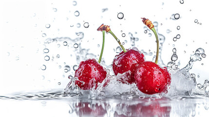 Wall Mural - Ripe cherries in splashes of water