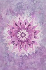 Sticker - hand painted watercolor mandala illustration, sticker, in dusty pink, sage green, sky blue, purple, beige, white, dry isolated on pastel light purple color background