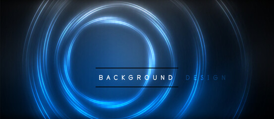 Aufkleber - Neon glowing circle rays, light round lines in the dark, planet style neon wave lines. Energetic electric concept design for wallpaper, banner, background