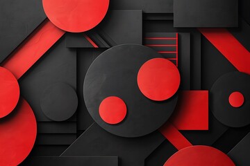 Sticker - Craft a vector background featuring abstract geometric shapes in black and red, strategically designed with copy space