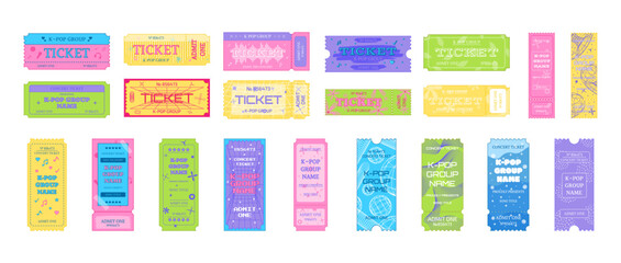 Poster - Big set of tickets for a music concert of a K-pop group. Vector illustration isolated on white background