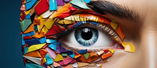 Aufkleber - A vibrant collage of torn paper with a variety of colors creating an eye catching and dynamic copy space image
