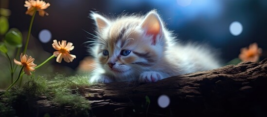 Poster - The adorable kitten is lost in its own dream world completely captivated by something unknown as shown in the copy space image