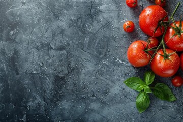 Canvas Print - Tomatoes Banner, red tomato and basil, AI generated