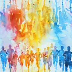 Poster - A painting of a group of people running. Ideal for sports events promotions