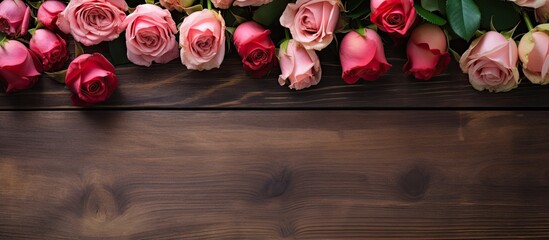 Poster - A stunning arrangement of roses on an elegant wooden table providing ample space for personalized messages