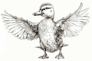 Poster - Detailed black and white illustration of a duck. Perfect for educational materials or nature-themed designs