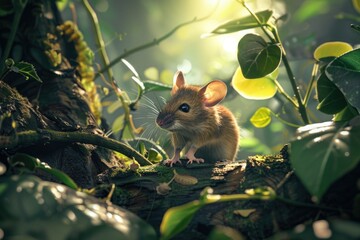 Aufkleber - A mouse sitting on a tree branch. Suitable for nature themes
