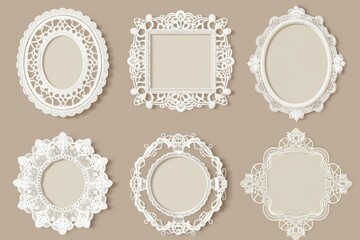 Poster - Set of four elegant white frames with intricate lace patterns. Perfect for adding a touch of sophistication to any design project