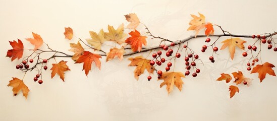 Canvas Print - Autumn leaves and berries form a frame with a centered inscription Copy space image