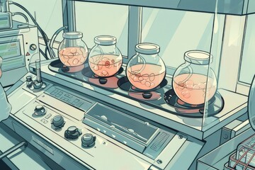 Aufkleber - A cartoon illustration of a man working in a laboratory. Suitable for educational and scientific projects