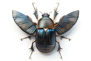 Wall Mural - A vibrant blue and gold beetle on a clean white background. Perfect for nature or insect-related projects